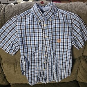 Boys Chaps Blue and White Plaid Kids Button Down Shirt Size Small (8)